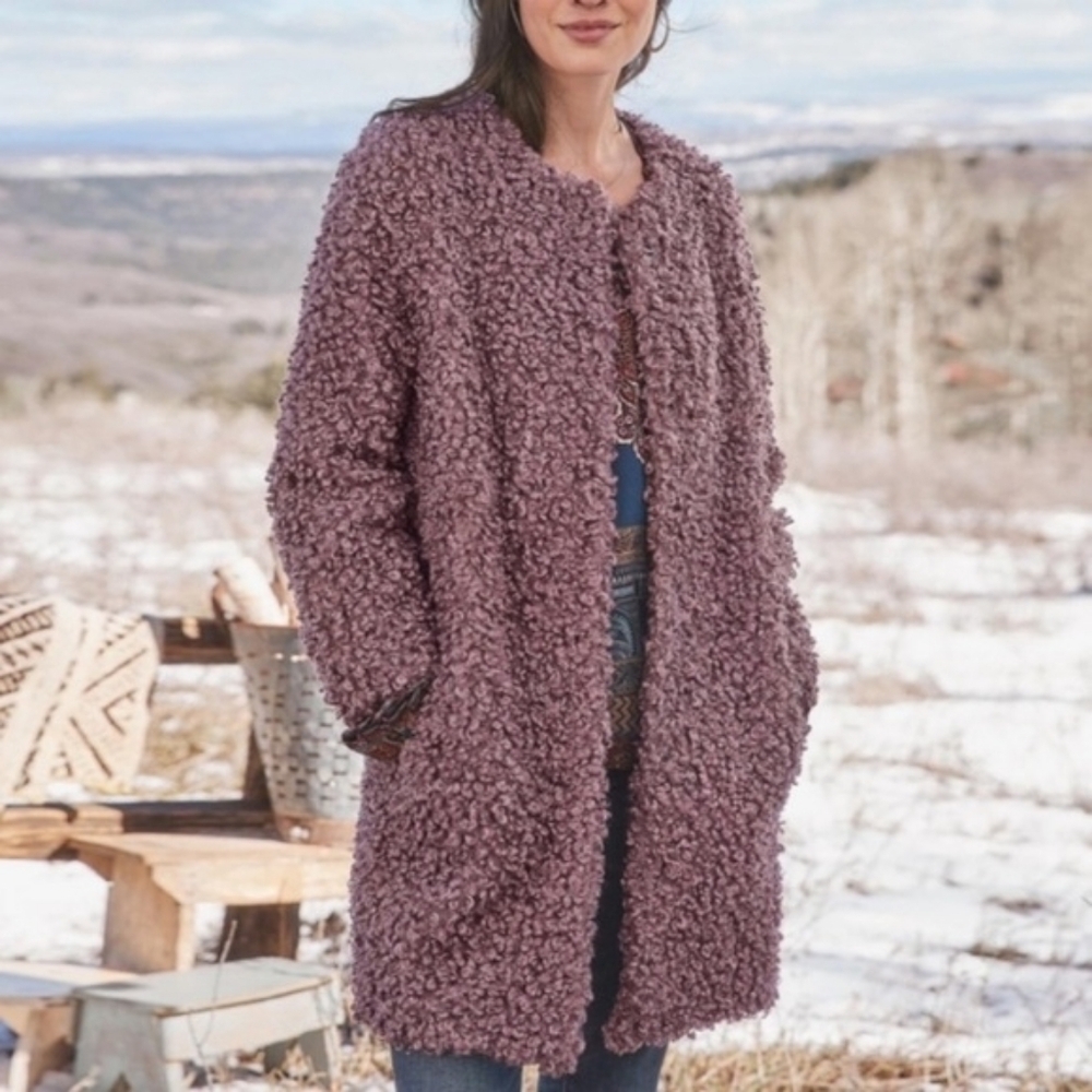 Sundance Mauve Dusty Rose Catalog Unbound Curly Boucle Coat M